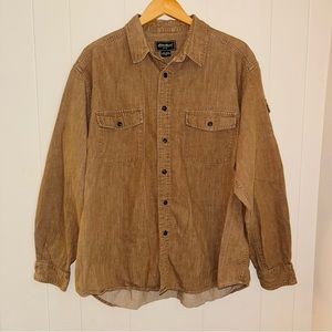 Eddie Bauer khaki brown denim button down shirt
